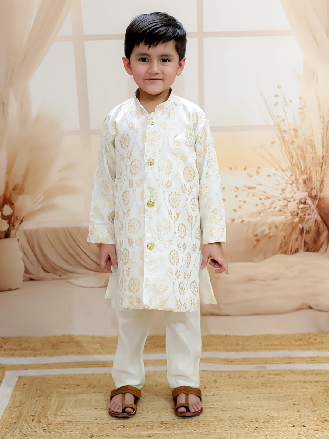 BownBee Pure Chanderi Full Sleeve Sherwani with Pajama for Boys