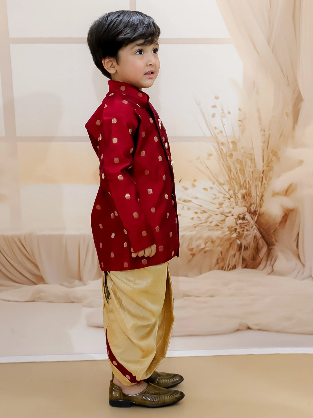 BownBee Pure Chanderi Full Sleeve Sherwani Dhoti for Boys