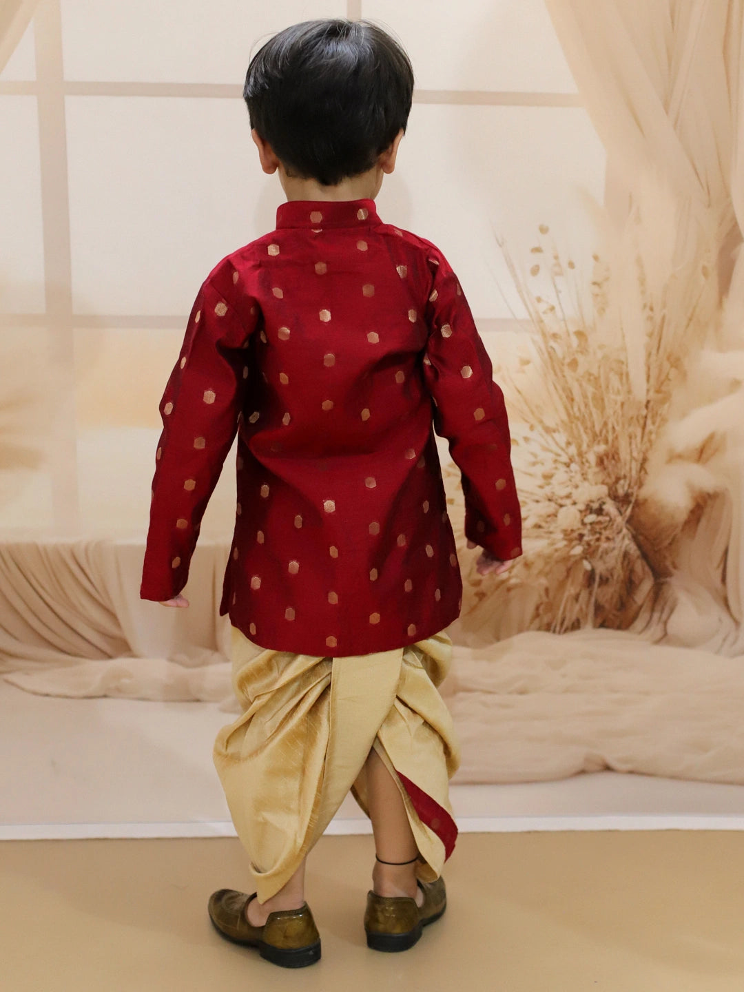 BownBee Pure Chanderi Full Sleeve Sherwani Dhoti for Boys