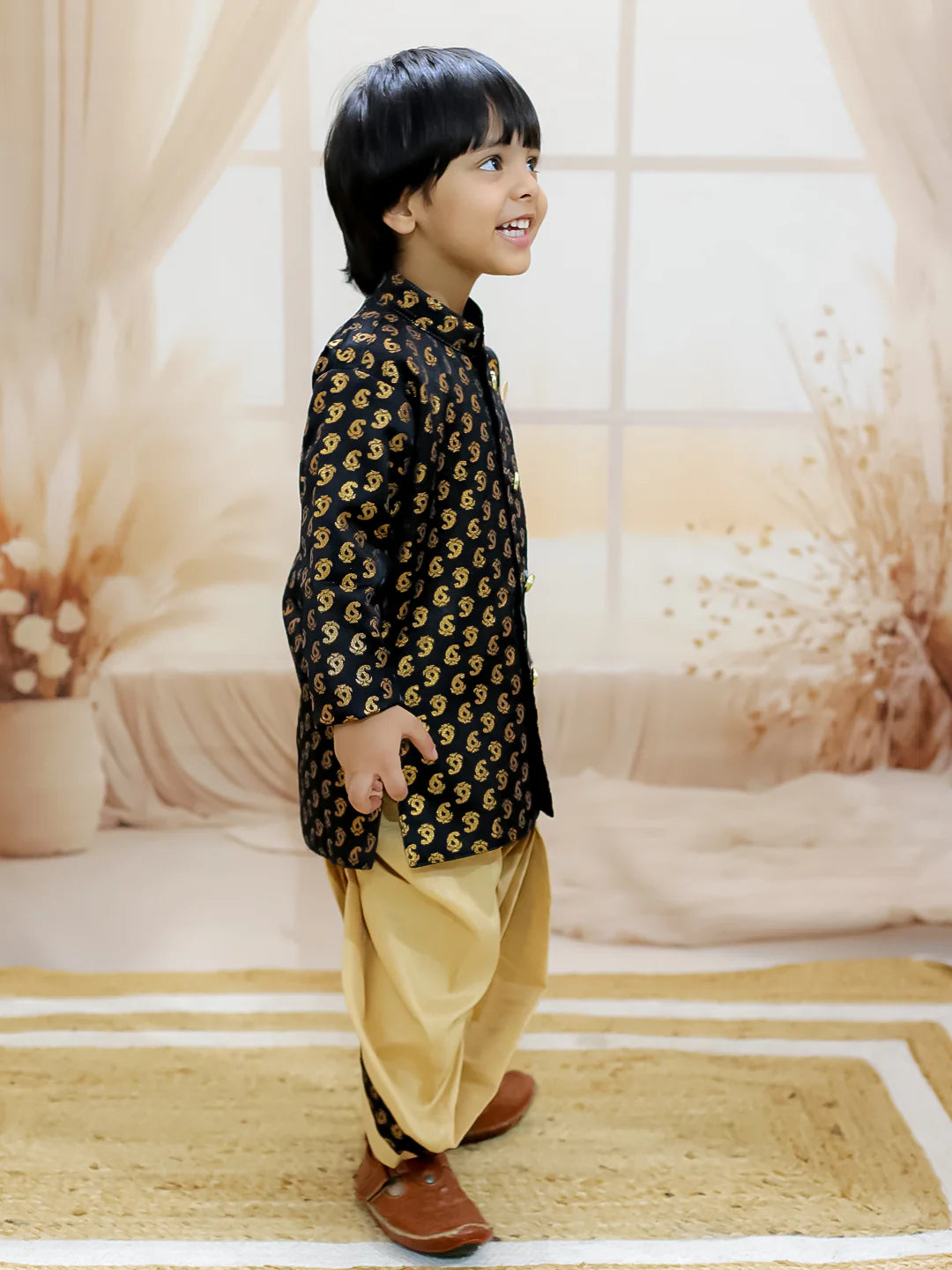 BownBee Jacquard Full Sleeve Sherwani Dhoti for Boys
