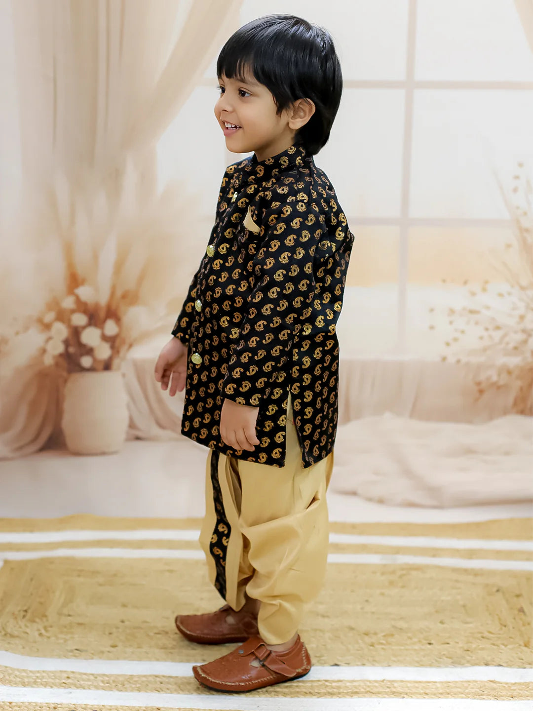 BownBee Jacquard Full Sleeve Sherwani Dhoti for Boys