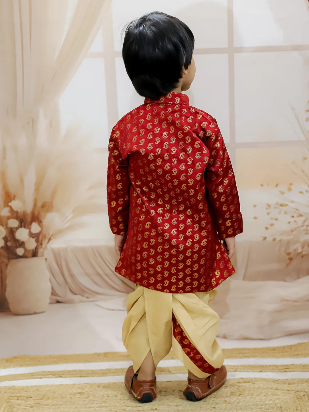BownBee Jacquard Full Sleeve Sherwani Dhoti for Boys
