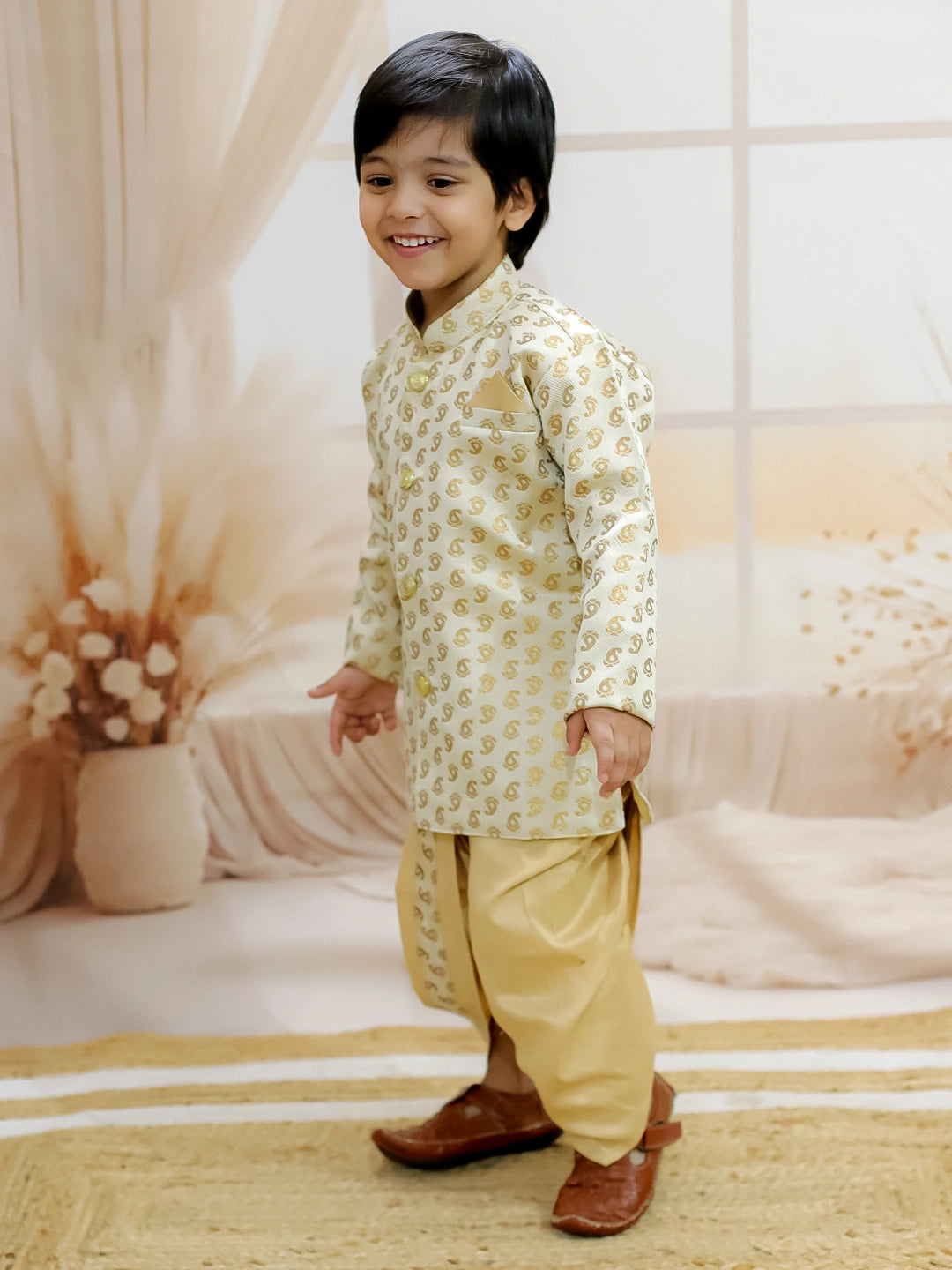 BownBee Jacquard Full Sleeve Sherwani Dhoti for Boys