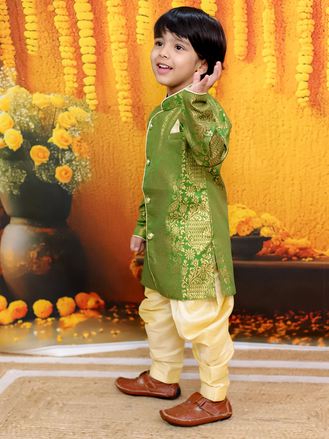 BownBee Jacquard Full Sleeve Sherwani with Salwar for Boys