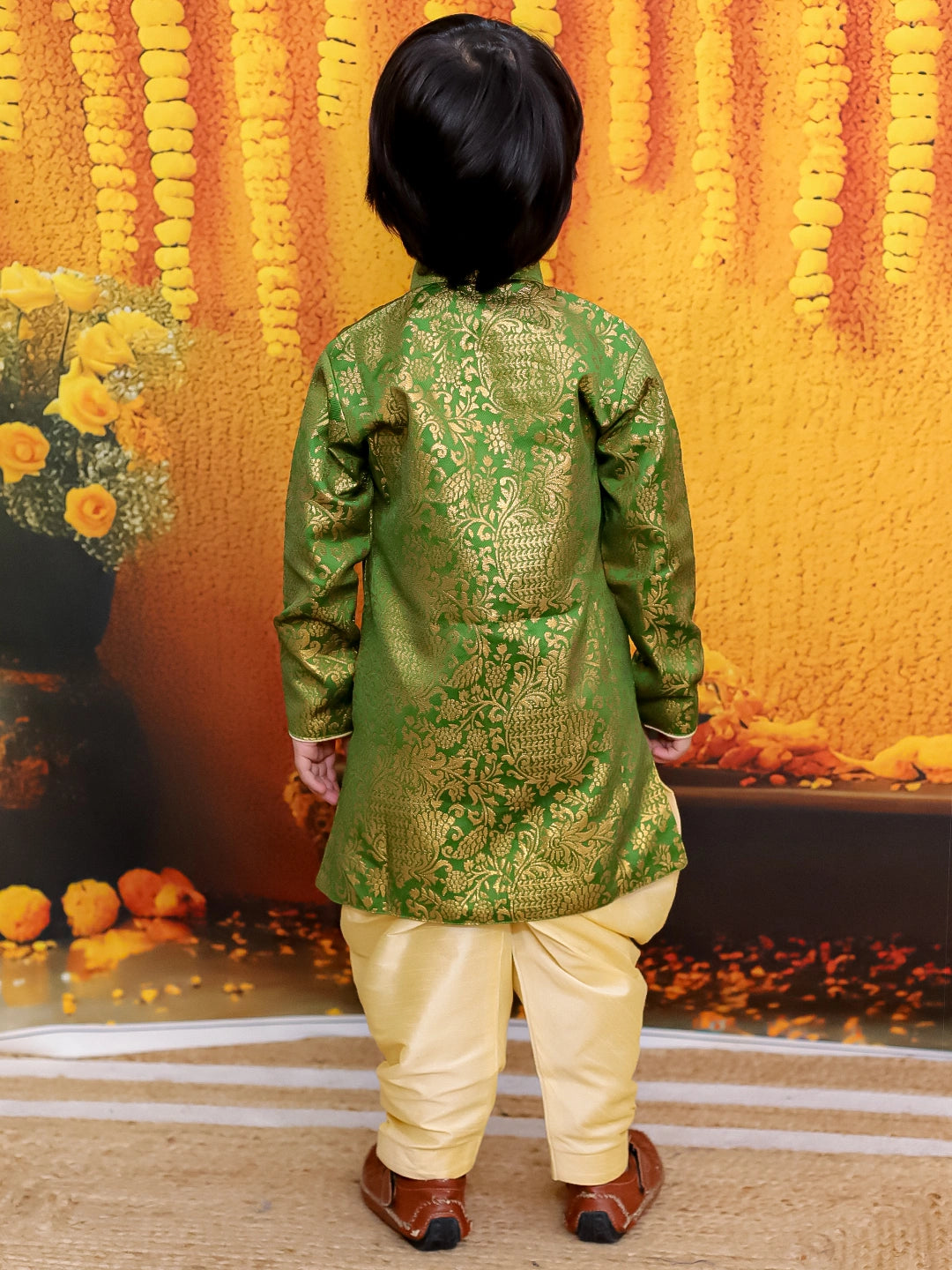 BownBee Jacquard Full Sleeve Sherwani with Salwar for Boys