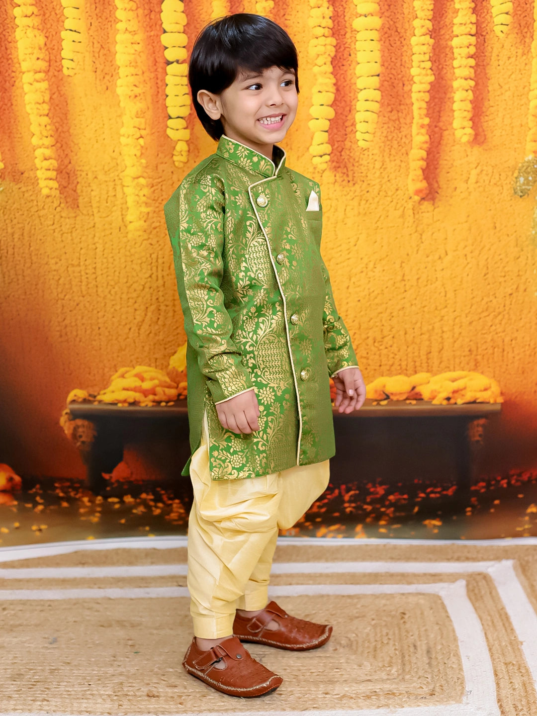 BownBee Jacquard Full Sleeve Sherwani with Salwar for Boys