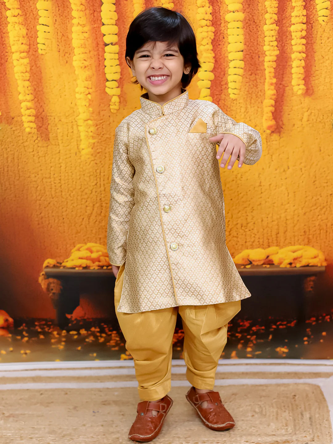 BownBee Jacquard Full Sleeve Sherwani with Salwar for Boys