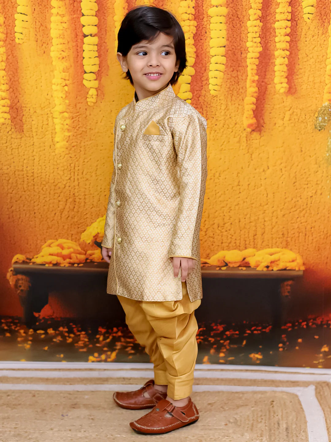 BownBee Jacquard Full Sleeve Sherwani with Salwar for Boys