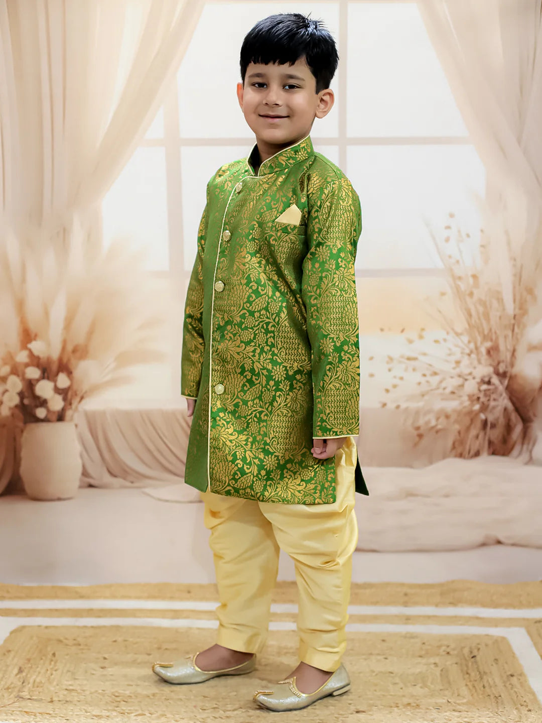 BownBee Jacquard Full Sleeve Sherwani with Salwar for Boys