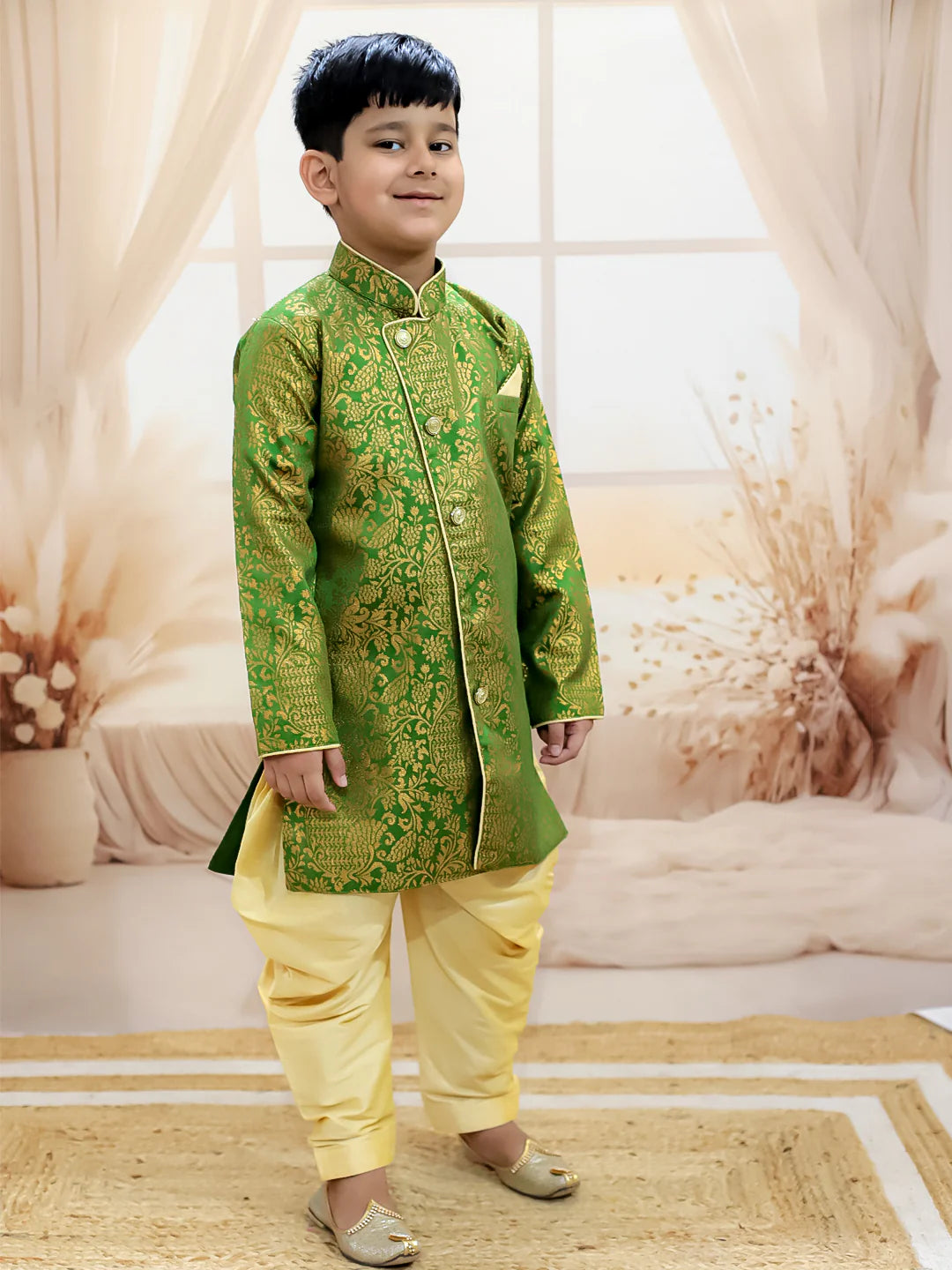 BownBee Jacquard Full Sleeve Sherwani with Salwar for Boys