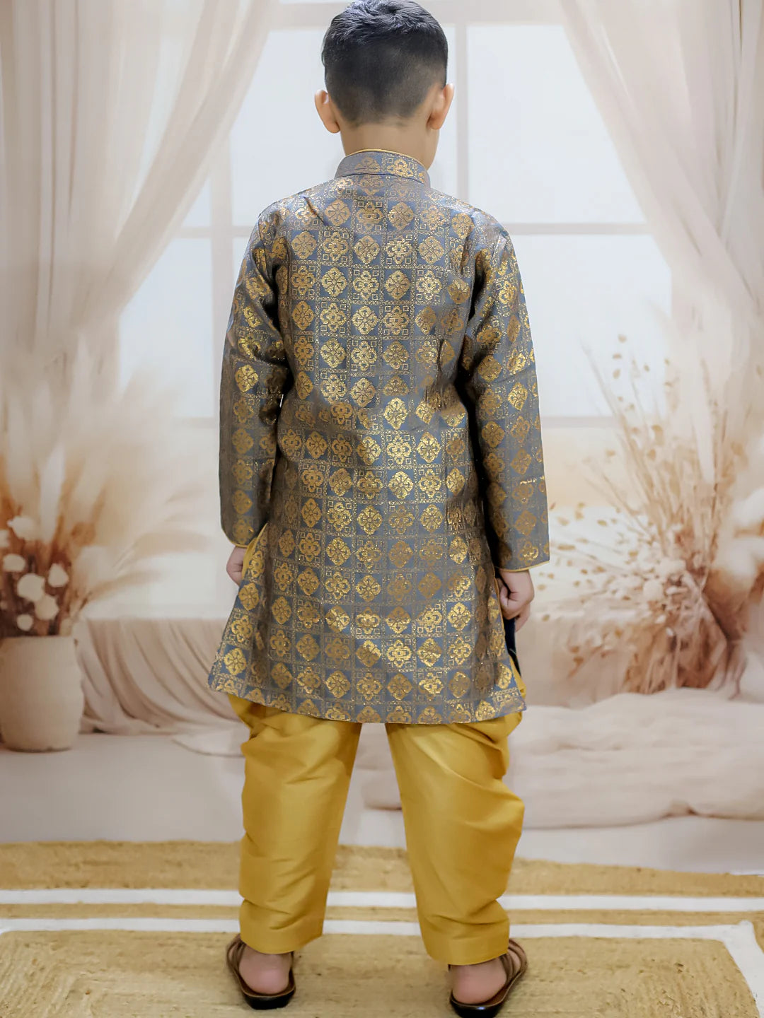 BownBee Jacquard Full Sleeve Sherwani with Salwar for Boys