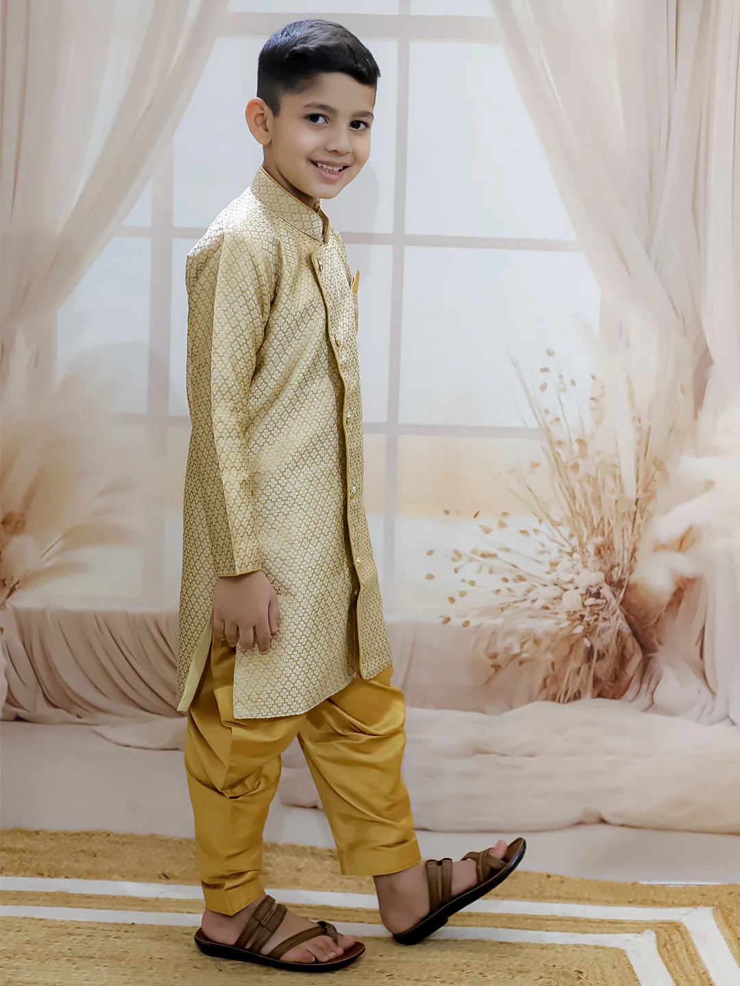 BownBee Jacquard Full Sleeve Sherwani with Salwar for Boys