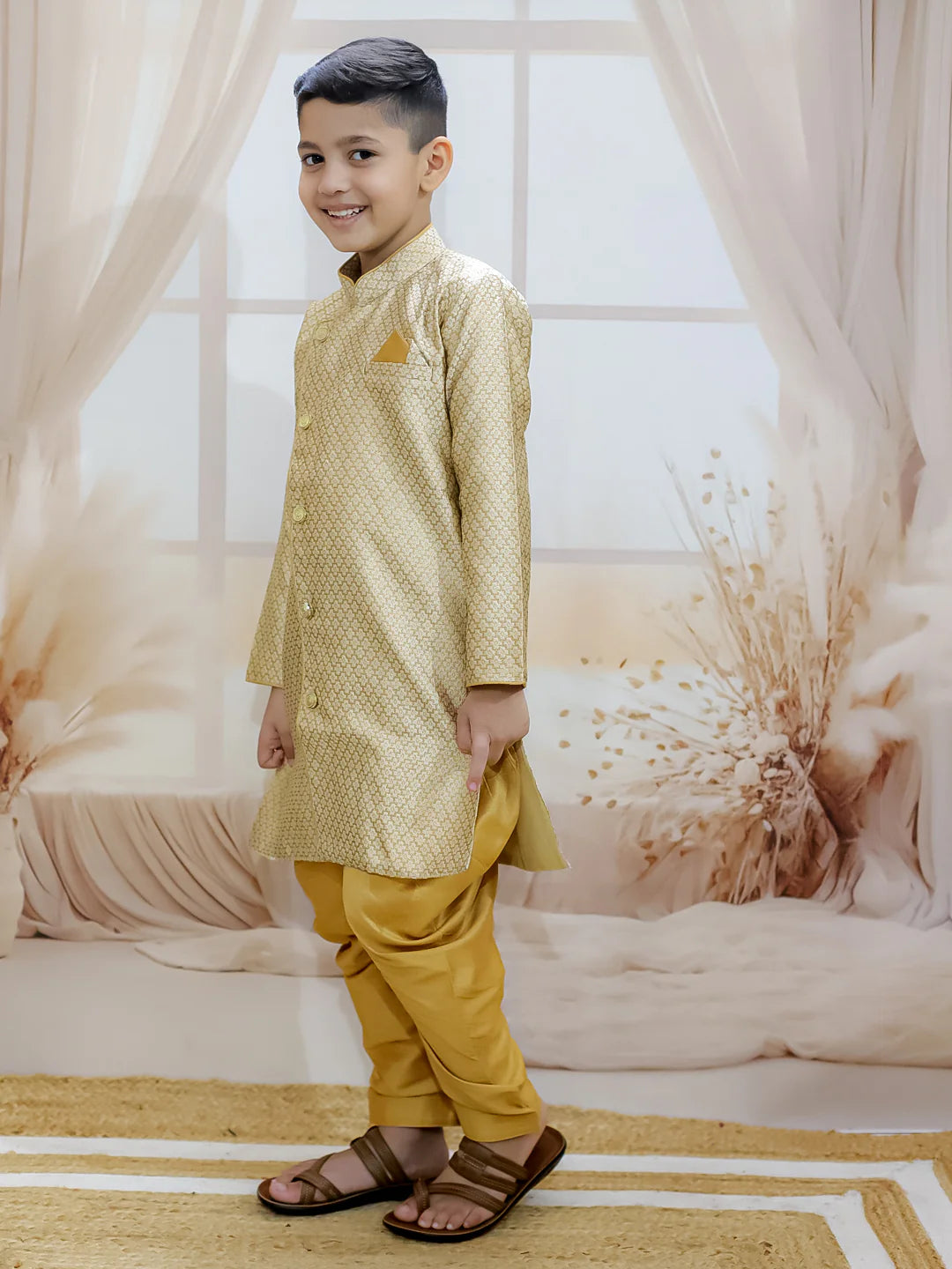 BownBee Jacquard Full Sleeve Sherwani with Salwar for Boys