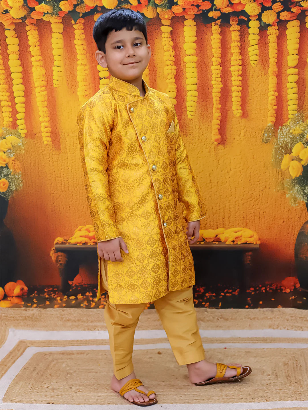BownBee Jacquard Full Sleeve Sherwani with Salwar for Boys