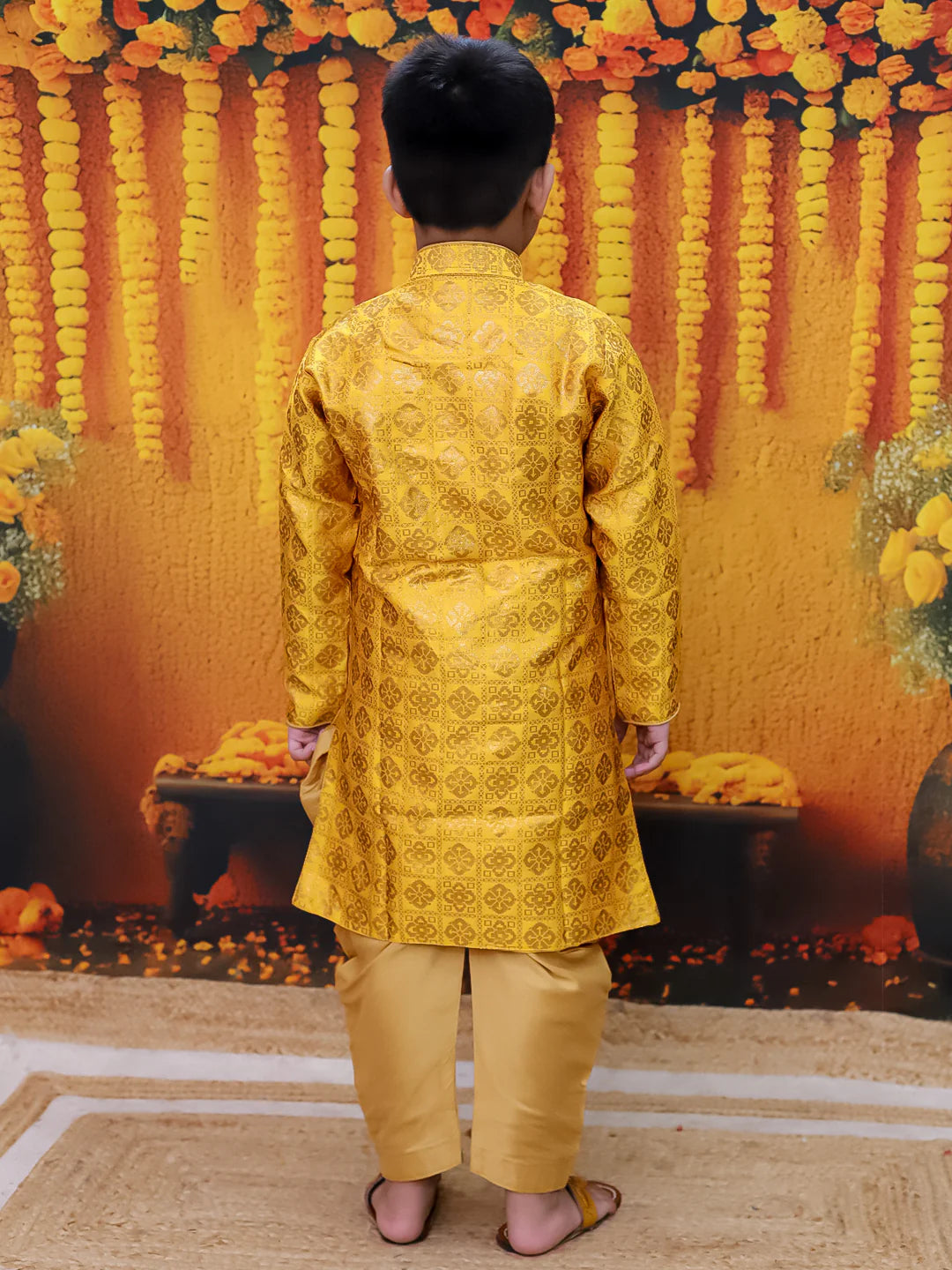 BownBee Jacquard Full Sleeve Sherwani with Salwar for Boys