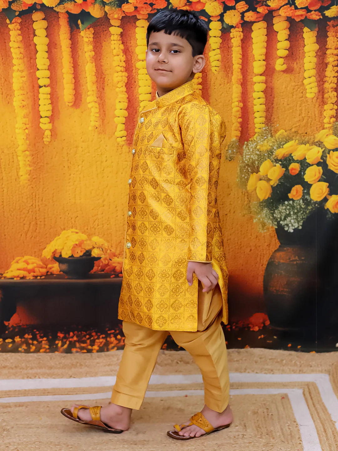 BownBee Jacquard Full Sleeve Sherwani with Salwar for Boys