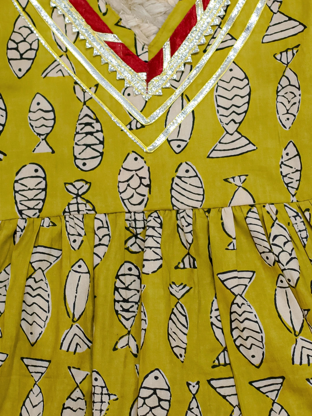 BownBee Girls Halter Neck Pure Cotton Fish Print Kurti with Harem