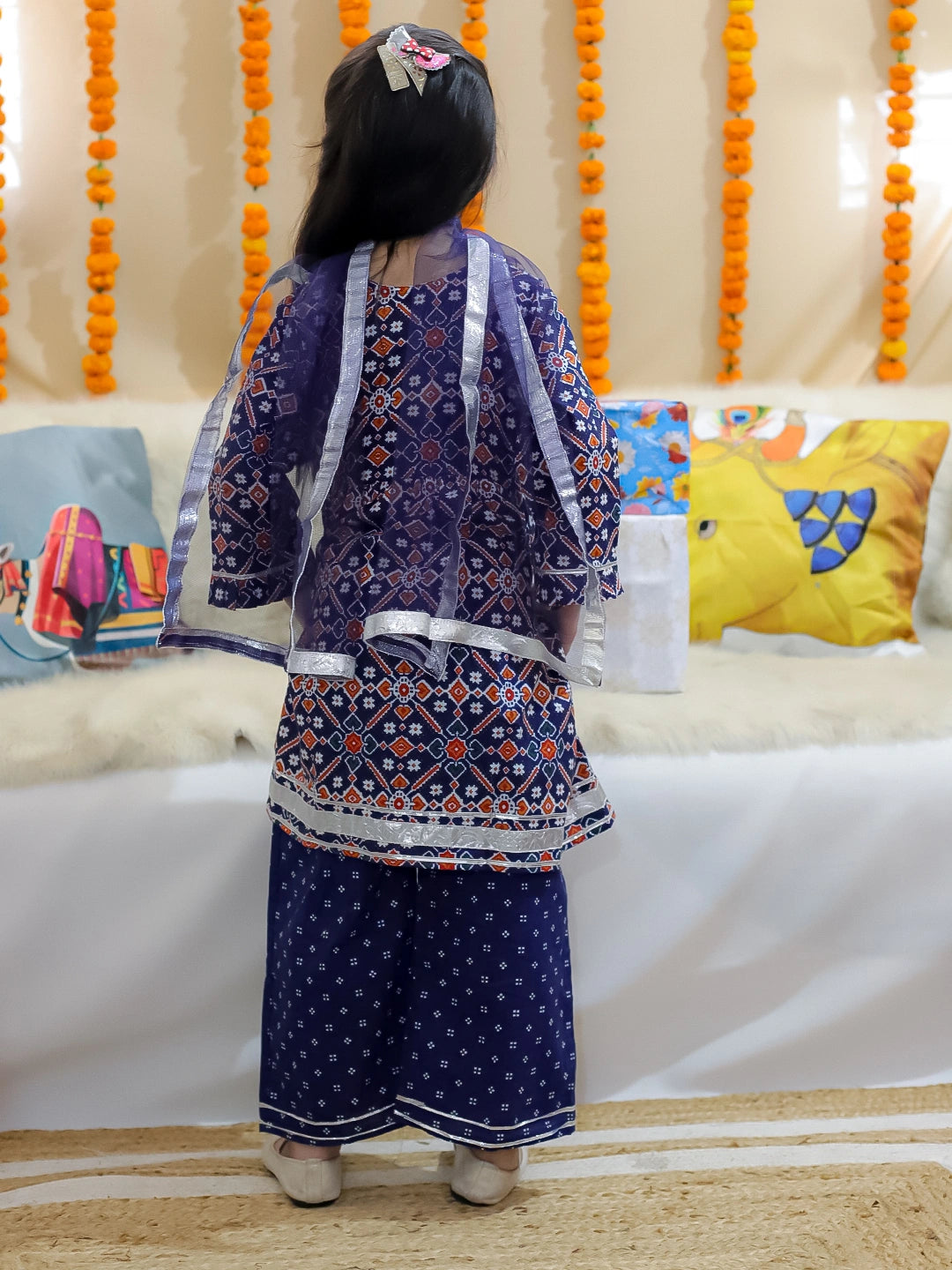 BownBee Pure Cotton Angrakha Kurti Pant With Dupatta for Girls