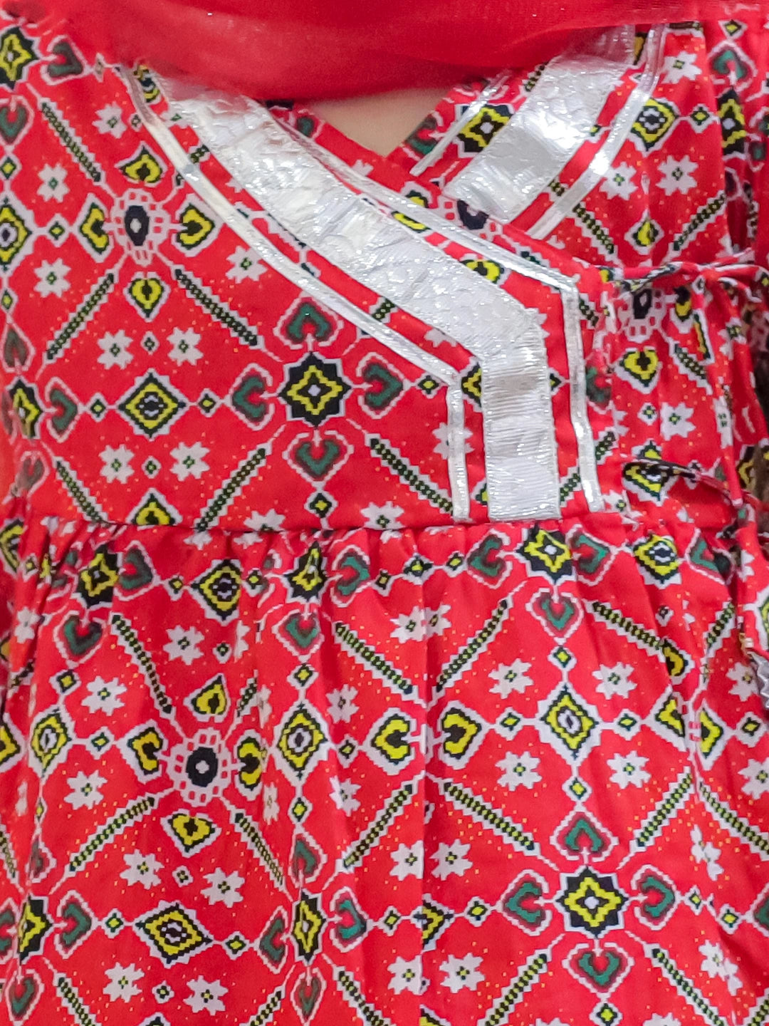 BownBee Girls Pure Cotton Angrakha Kurti Pant With Dupatta