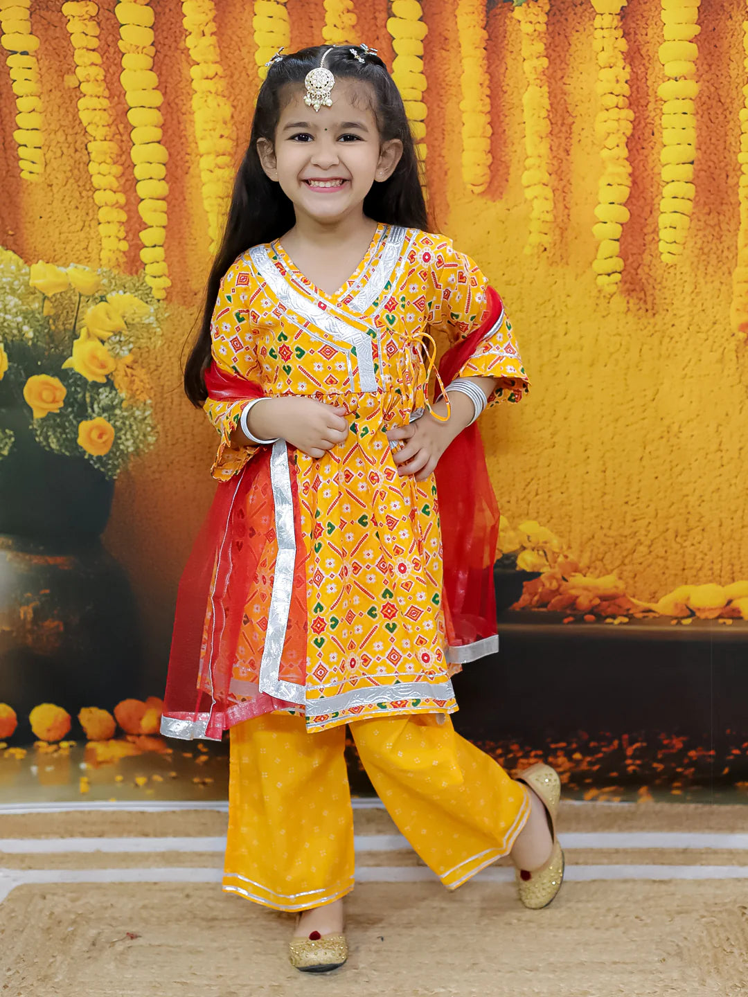 BownBee Sibling Set Pure Cotton Jacket Kurta Pajama with Angrakha Kurti Pant Dupatta Set