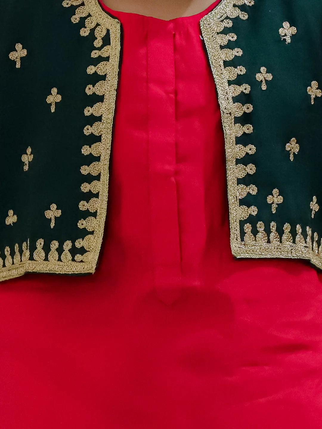 BownBee Sibling Set Embroidered Attached Jacket Kurta Pajama with Attached Jacket Kurti Dhoti