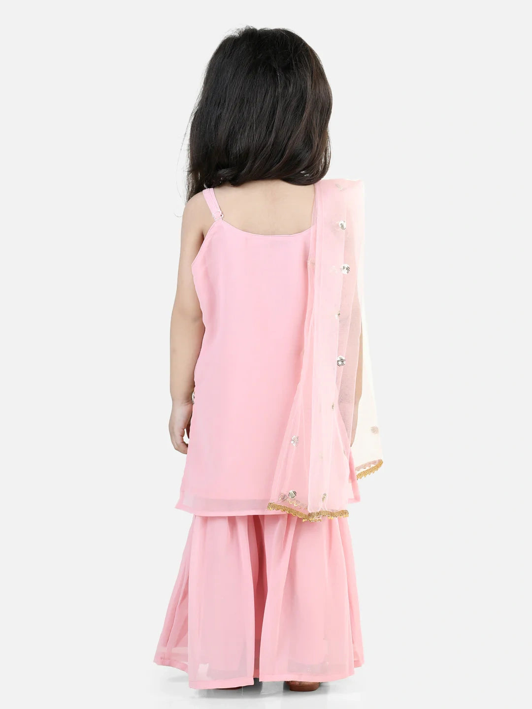 BownBee Embroidered Georgette Kurta with Sharara Dupatta for Girls