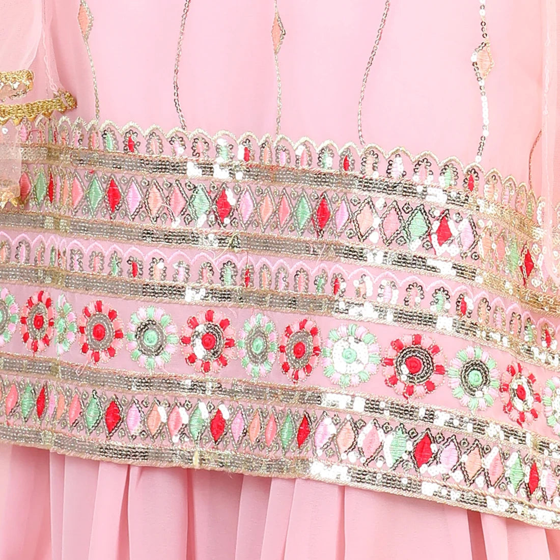 BownBee Embroidered Georgette Kurta with Sharara Dupatta for Girls