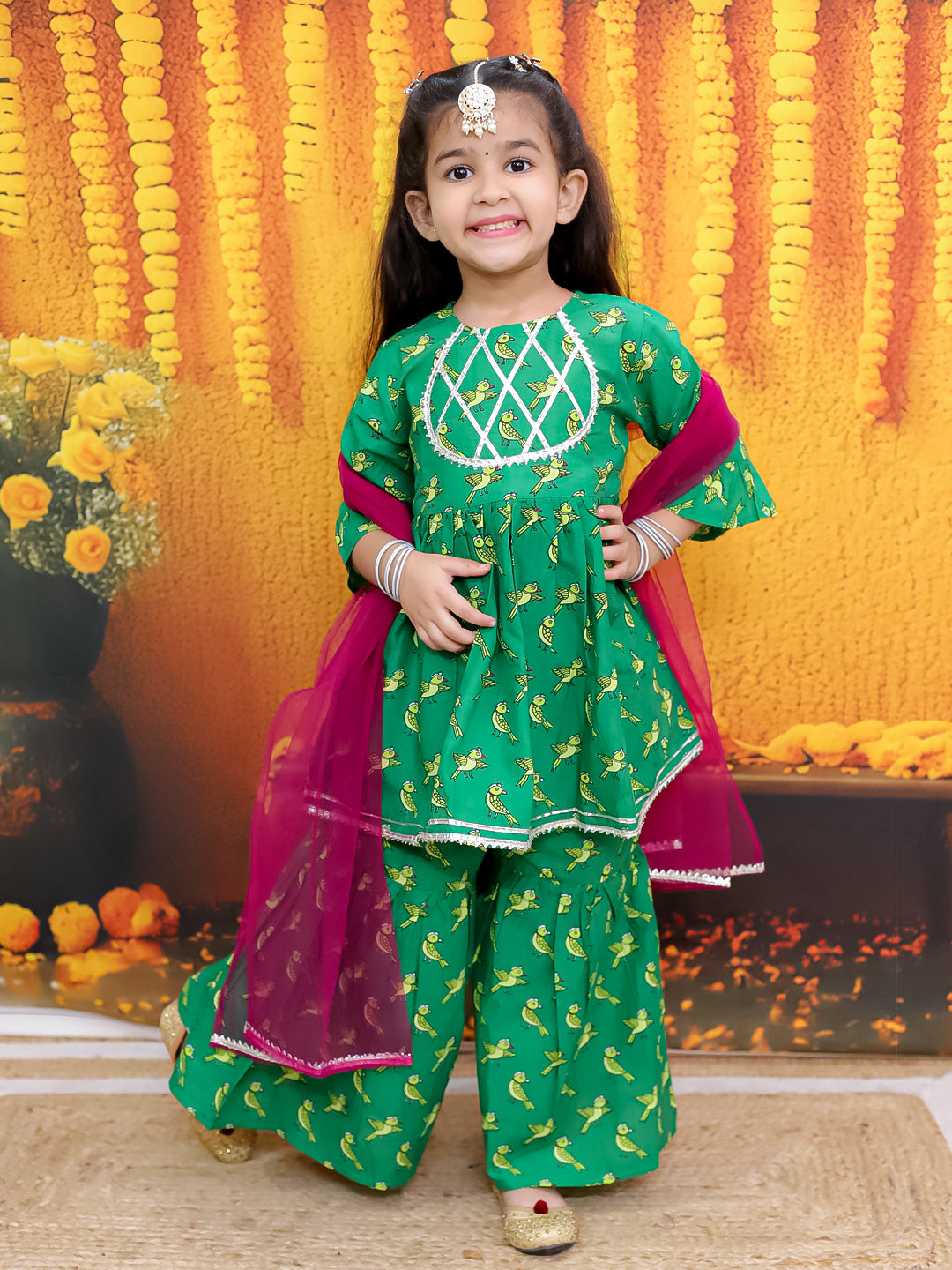BownBee Pure Cotton Ethnic suit With Dupatta & Bandana Set Combo