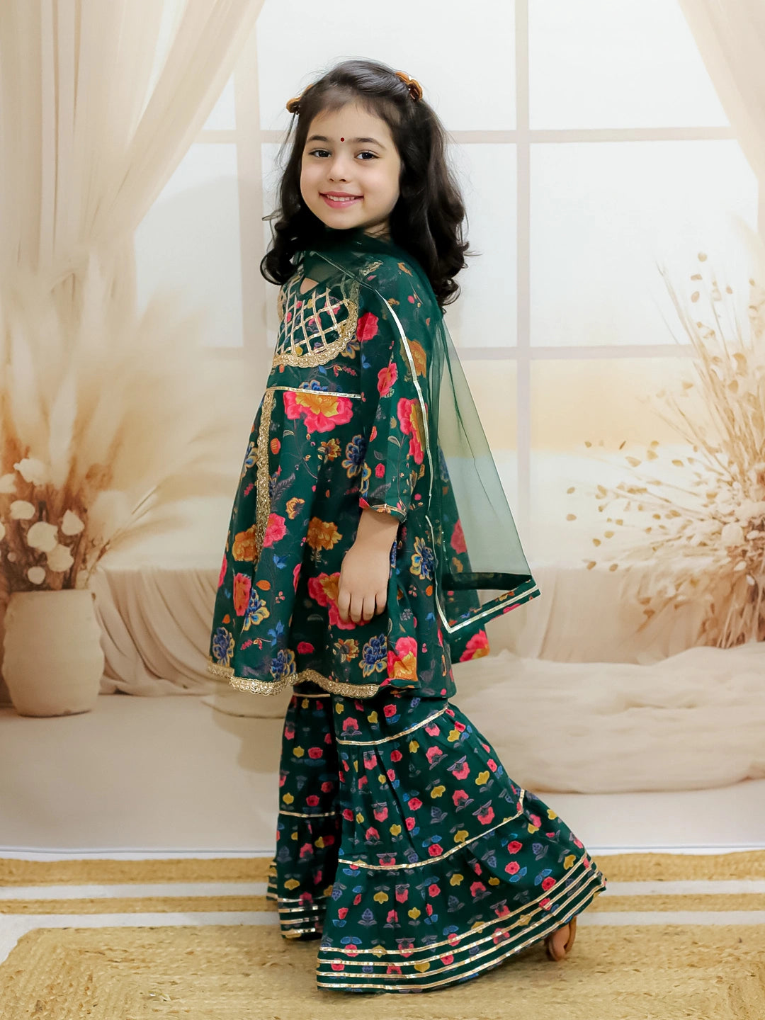 BownBee Pure Cotton Kurta with Sharara and Dupatta for Girls