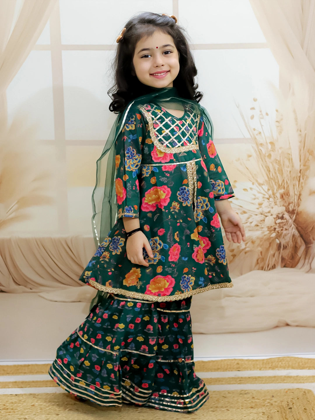 BownBee Pure Cotton Kurta with Sharara and Dupatta for Girls