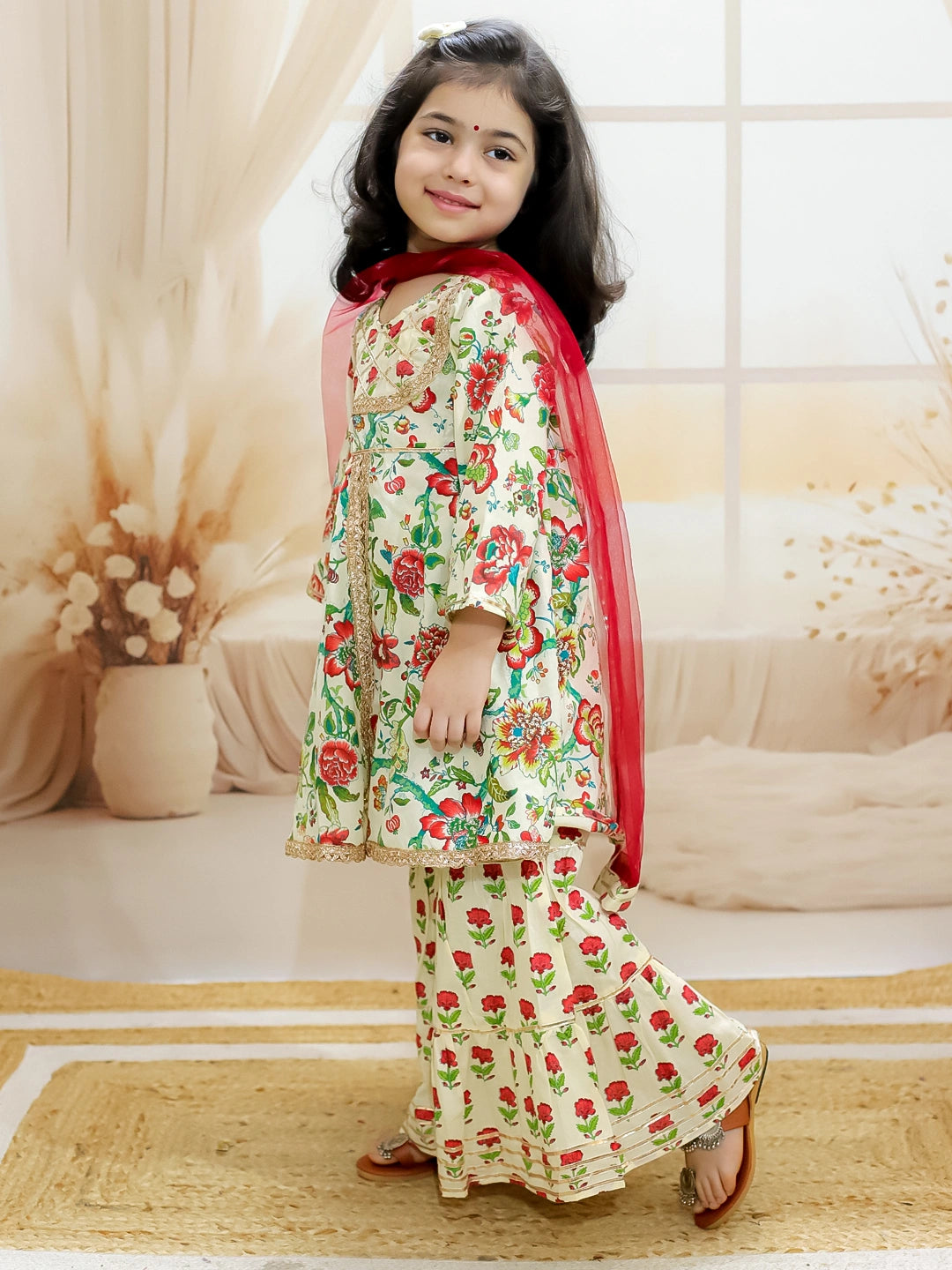 BownBee Pure Cotton Kurta with Sharara and Dupatta for Girls