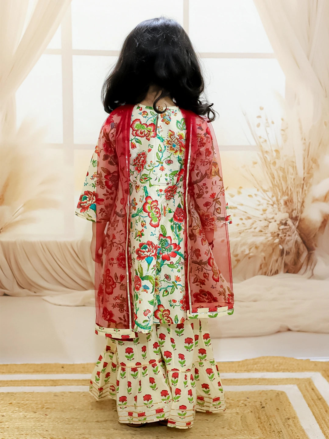 BownBee Pure Cotton Kurta with Sharara and Dupatta for Girls