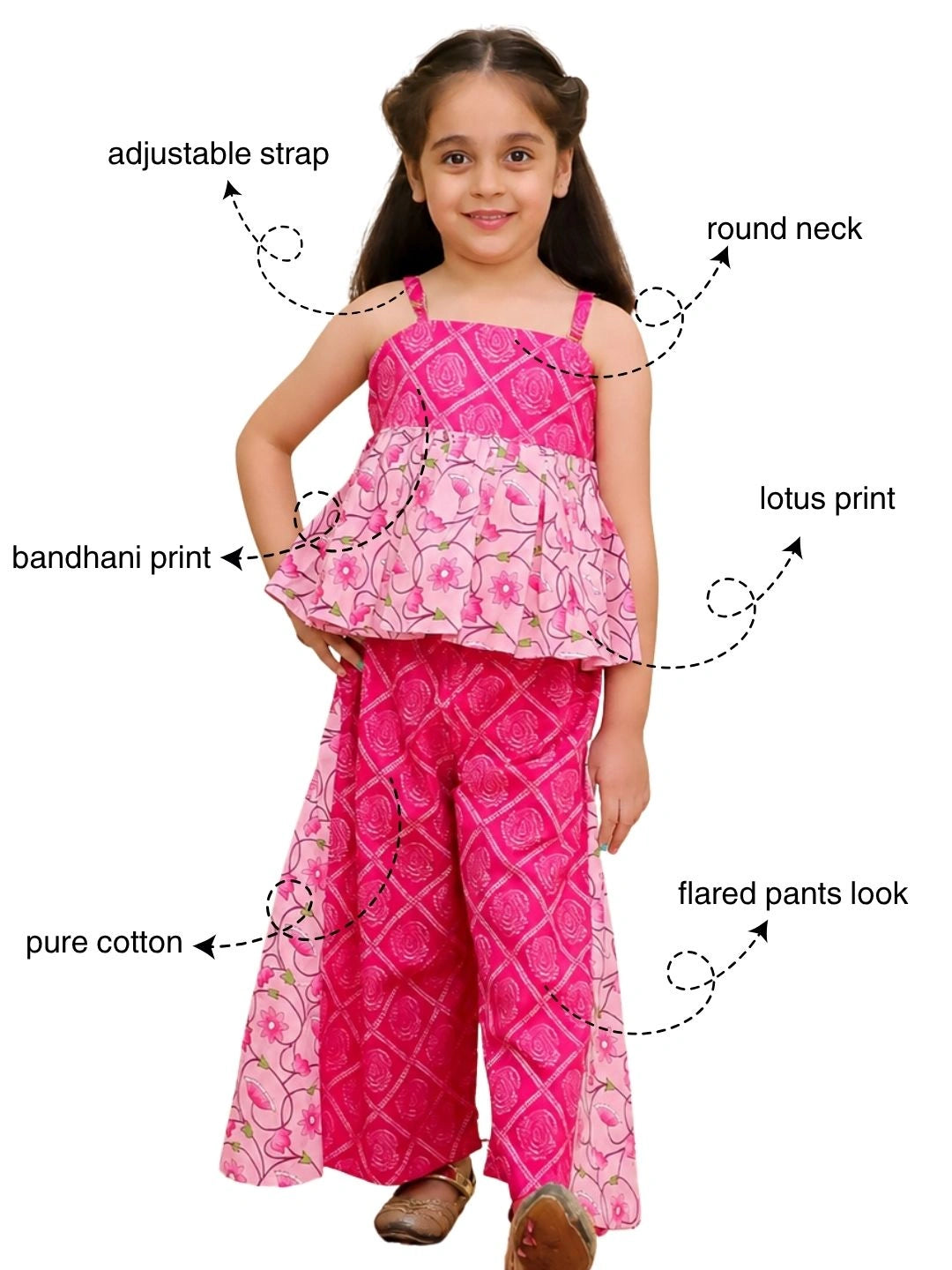 BownBee Pure Cotton Printed Top With Flared Pants For Girls