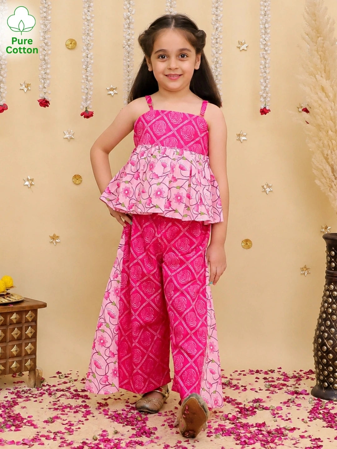 BownBee Pure Cotton Printed Top With Flared Pants For Girls