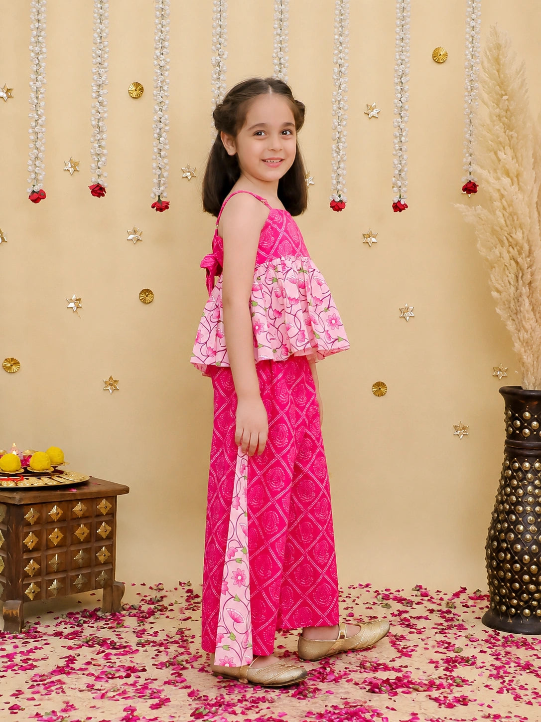 BownBee Pure Cotton Printed Top With Flared Pants For Girls