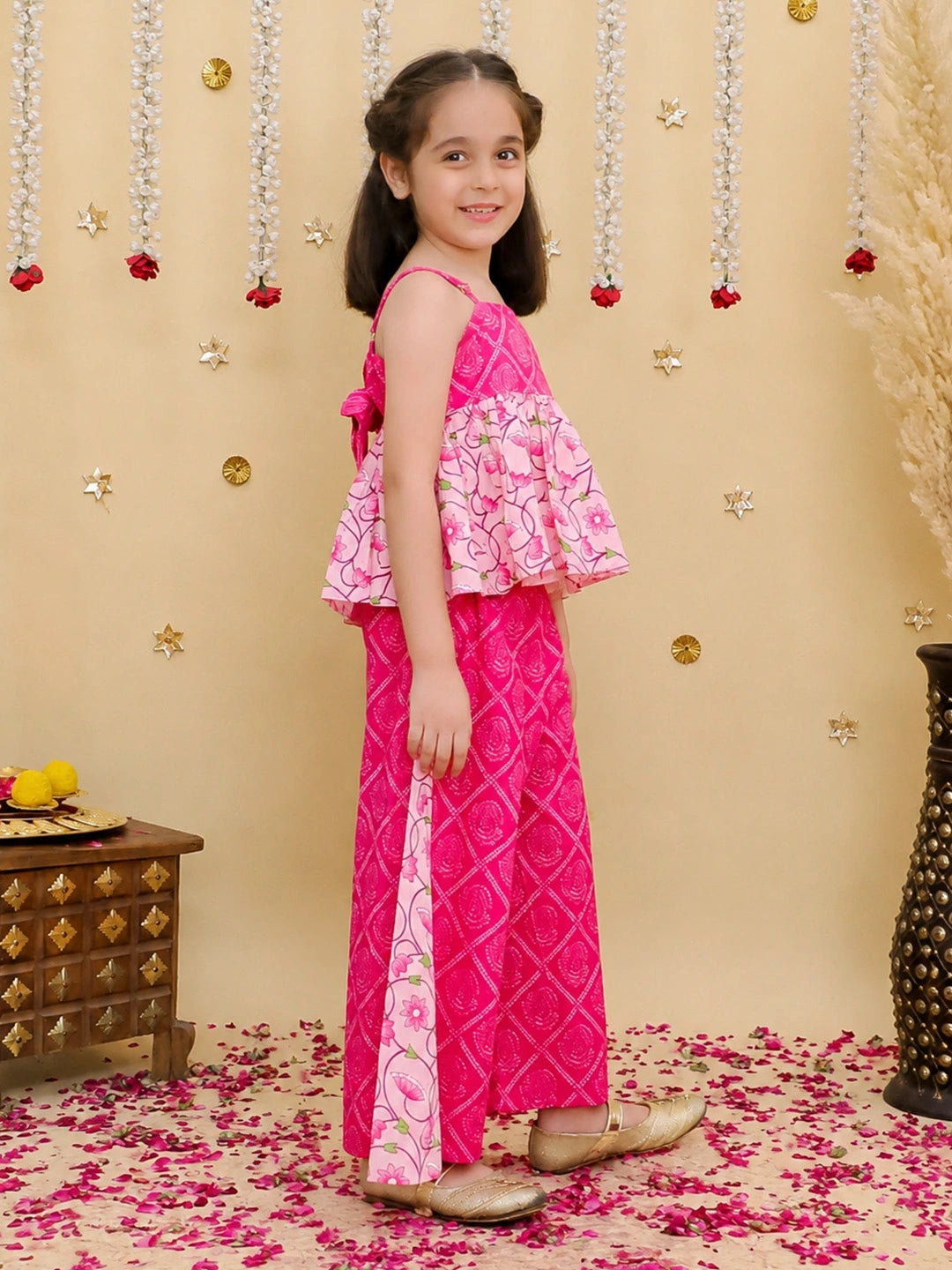 BownBee Pure Cotton Printed Top With Flared Pants For Girls