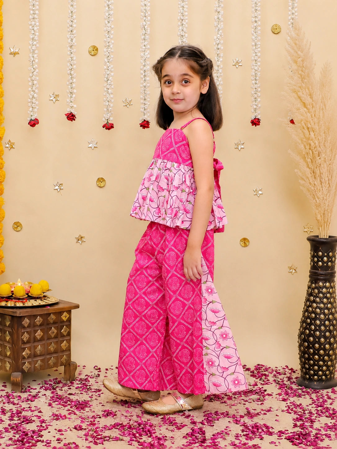 BownBee Pure Cotton Printed Top With Flared Pants For Girls