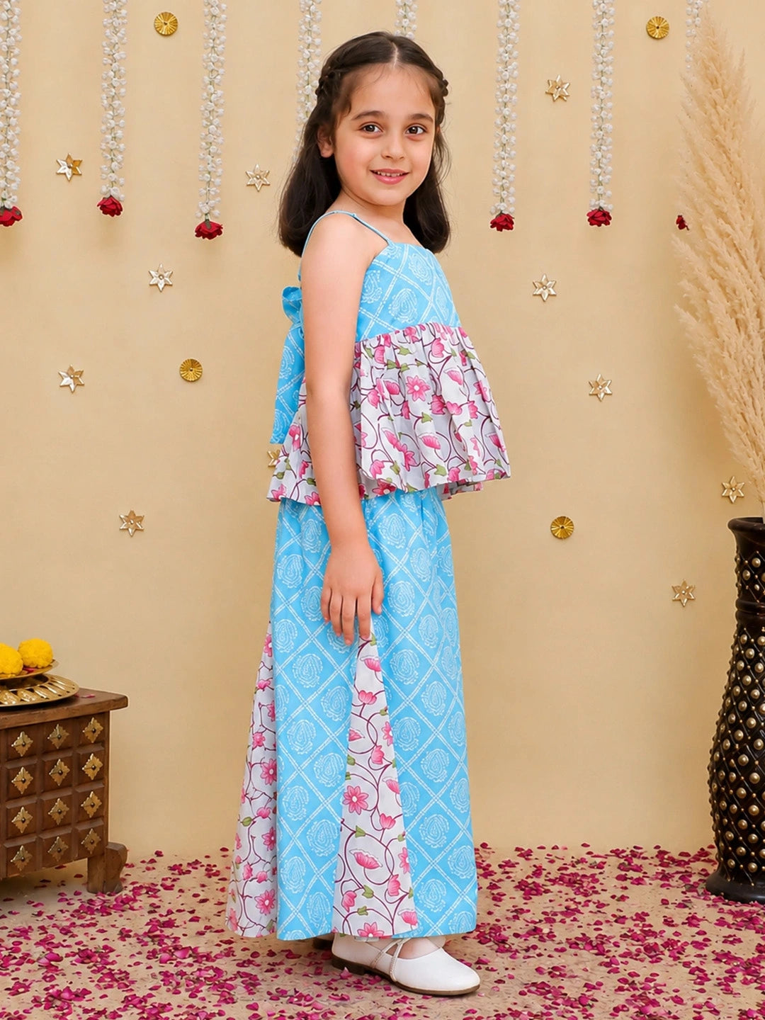 BownBee Pure Cotton Printed Top With Flared Pants For Girls