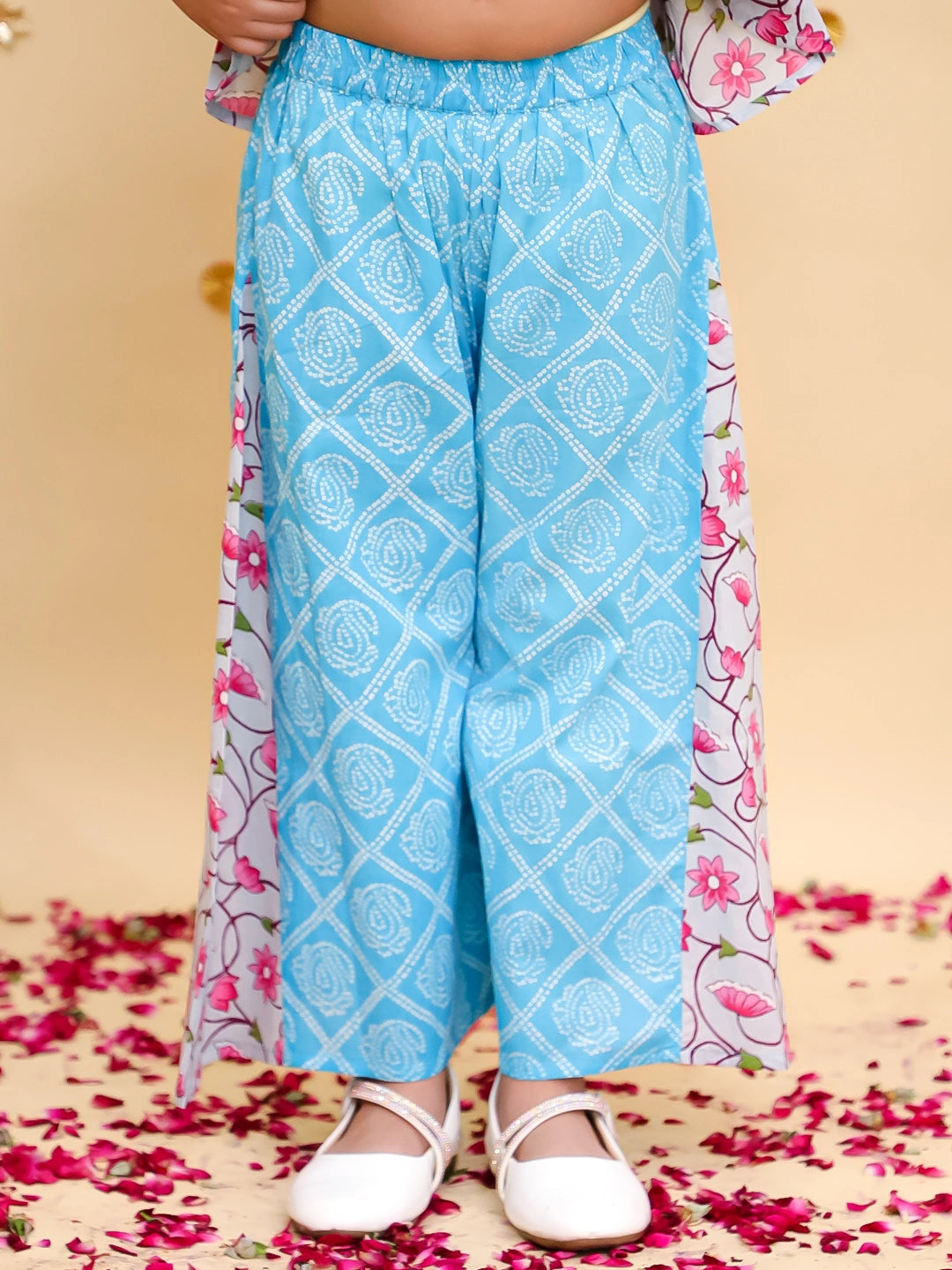 BownBee Pure Cotton Printed Short Kurta & Top With Flared Pants Sibling Set