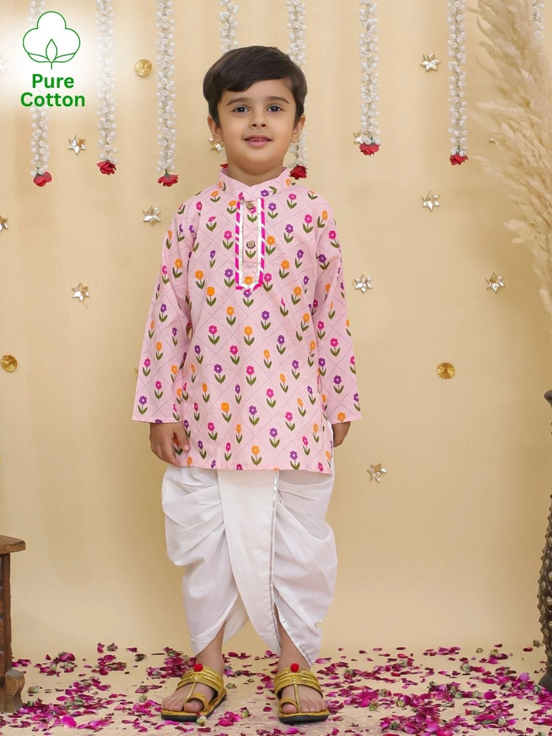 BownBee Pure Cotton Dhoti Kurta & Bow-Tie Collar Set Combo