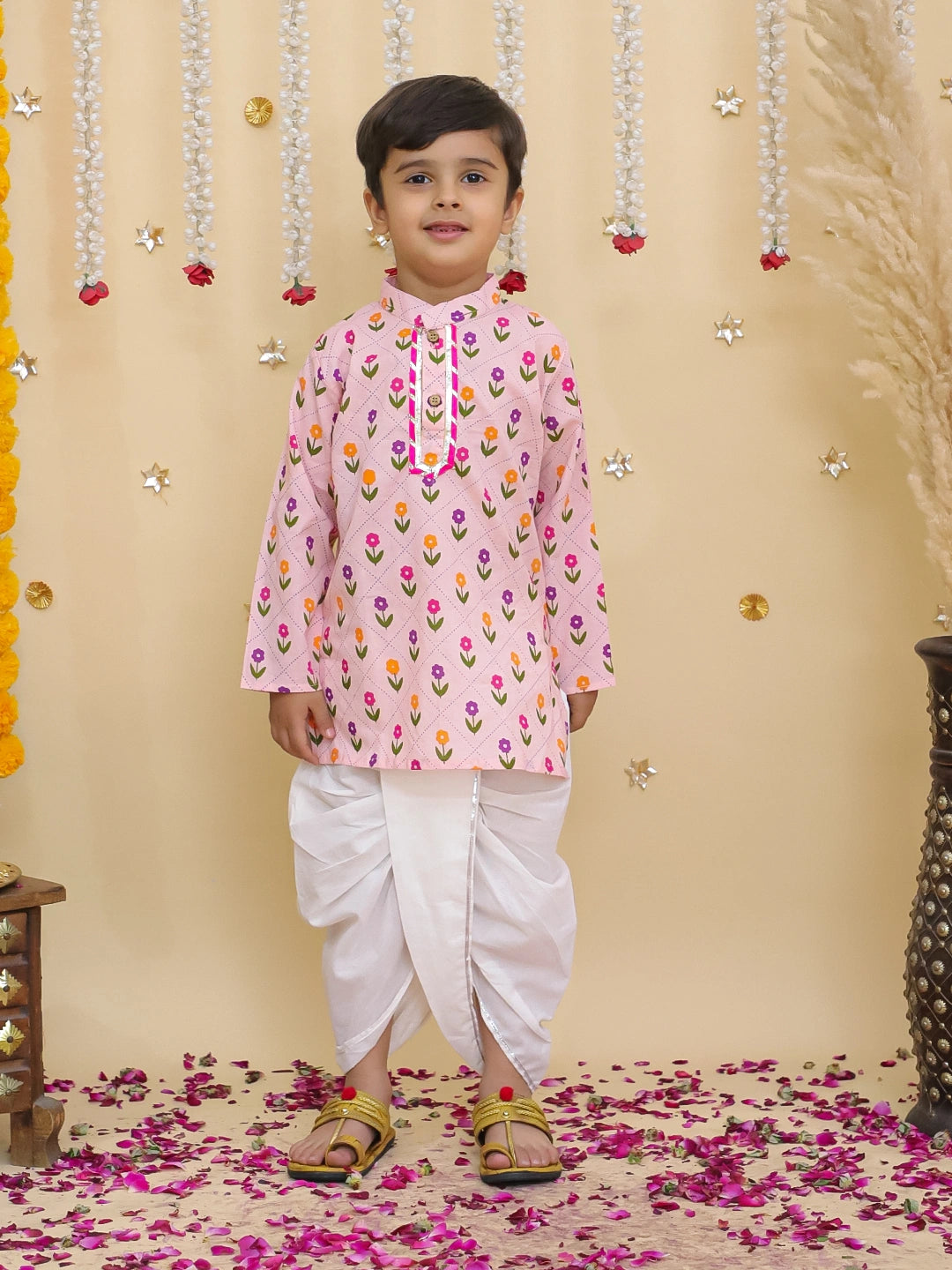 BownBee Pure Cotton Dhoti Kurta & Lehenga Choli Sibling Set