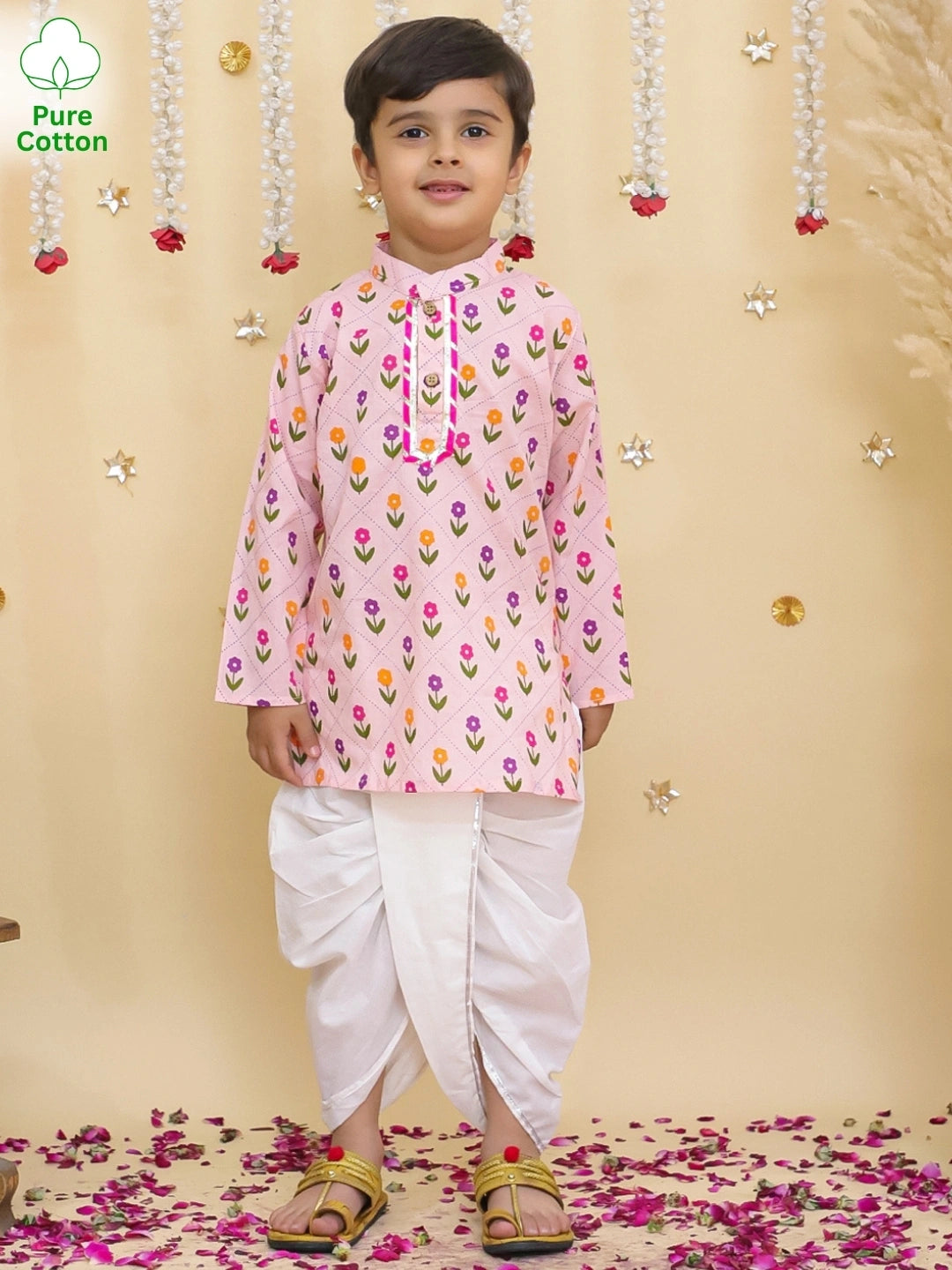 BownBee Fullsleeves Printed Kurta Dhoti Set For Boys