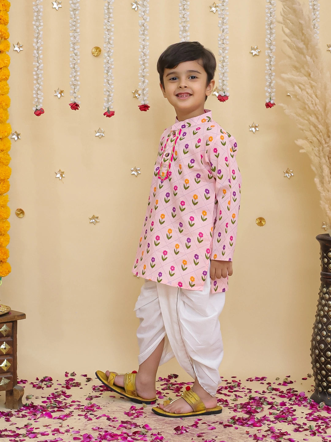 BownBee Pure Cotton Dhoti Kurta & Lehenga Choli Sibling Set
