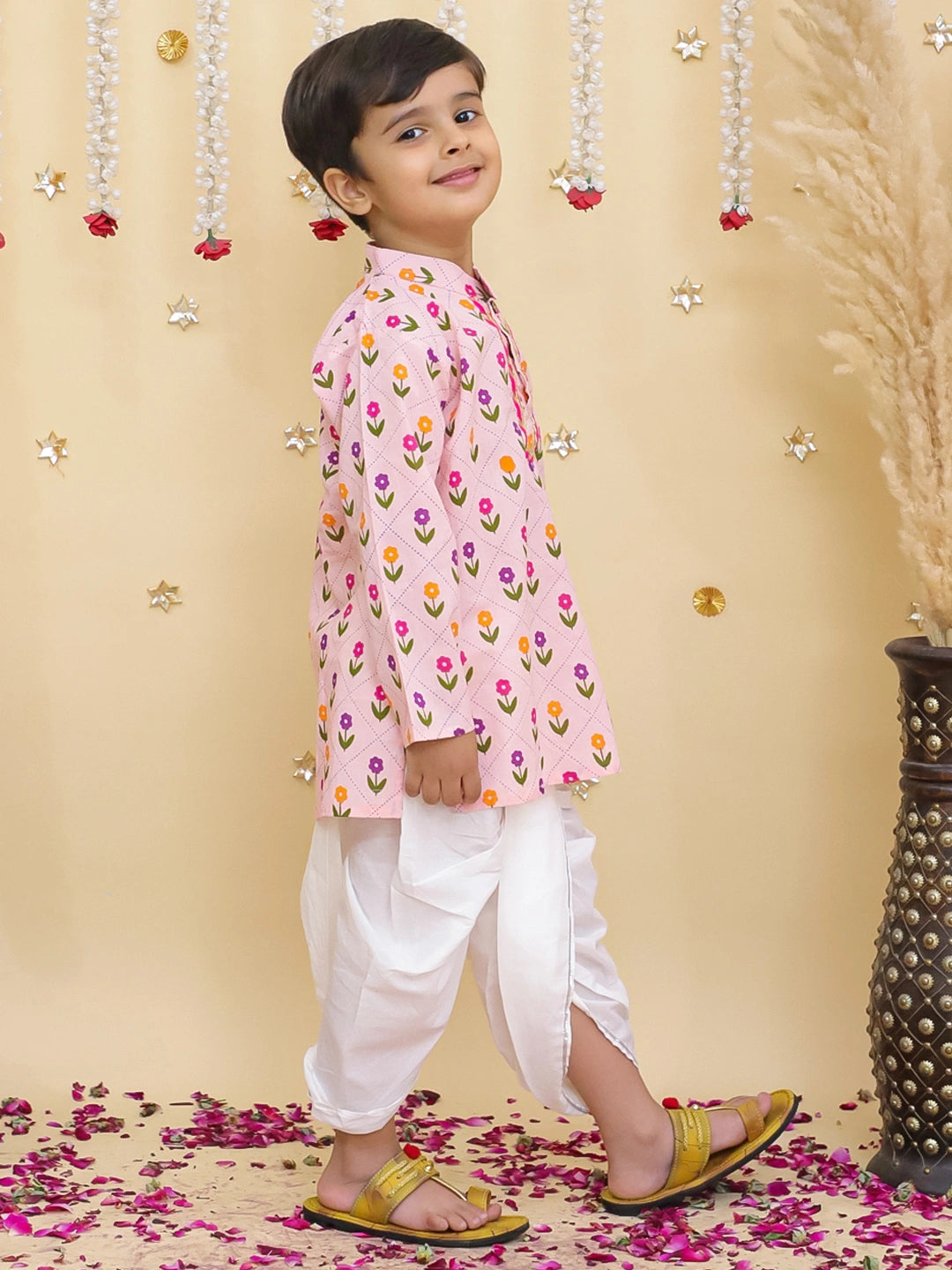 BownBee Fullsleeves Printed Kurta Dhoti Set For Boys