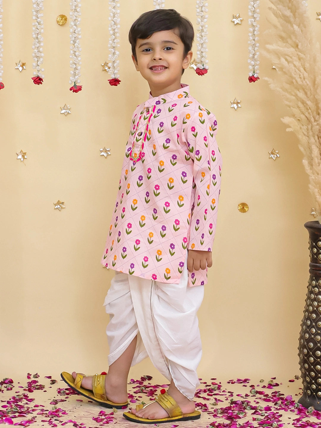 BownBee Fullsleeves Printed Kurta Dhoti Set For Boys