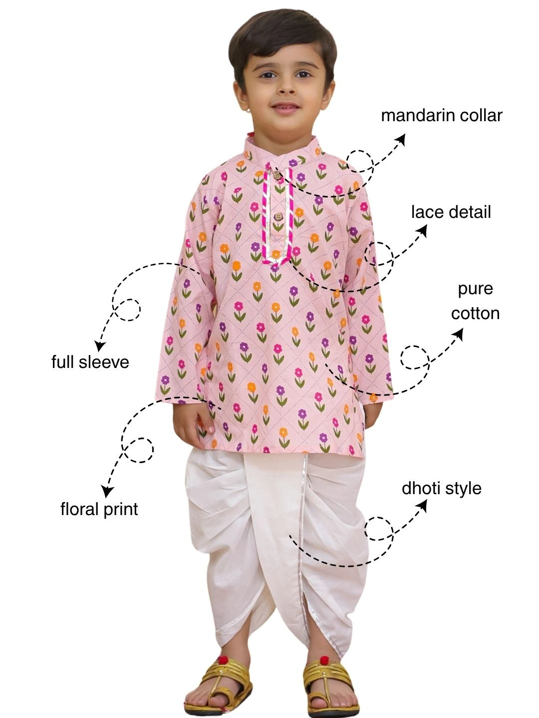 BownBee Fullsleeves Printed Kurta Dhoti Set For Boys
