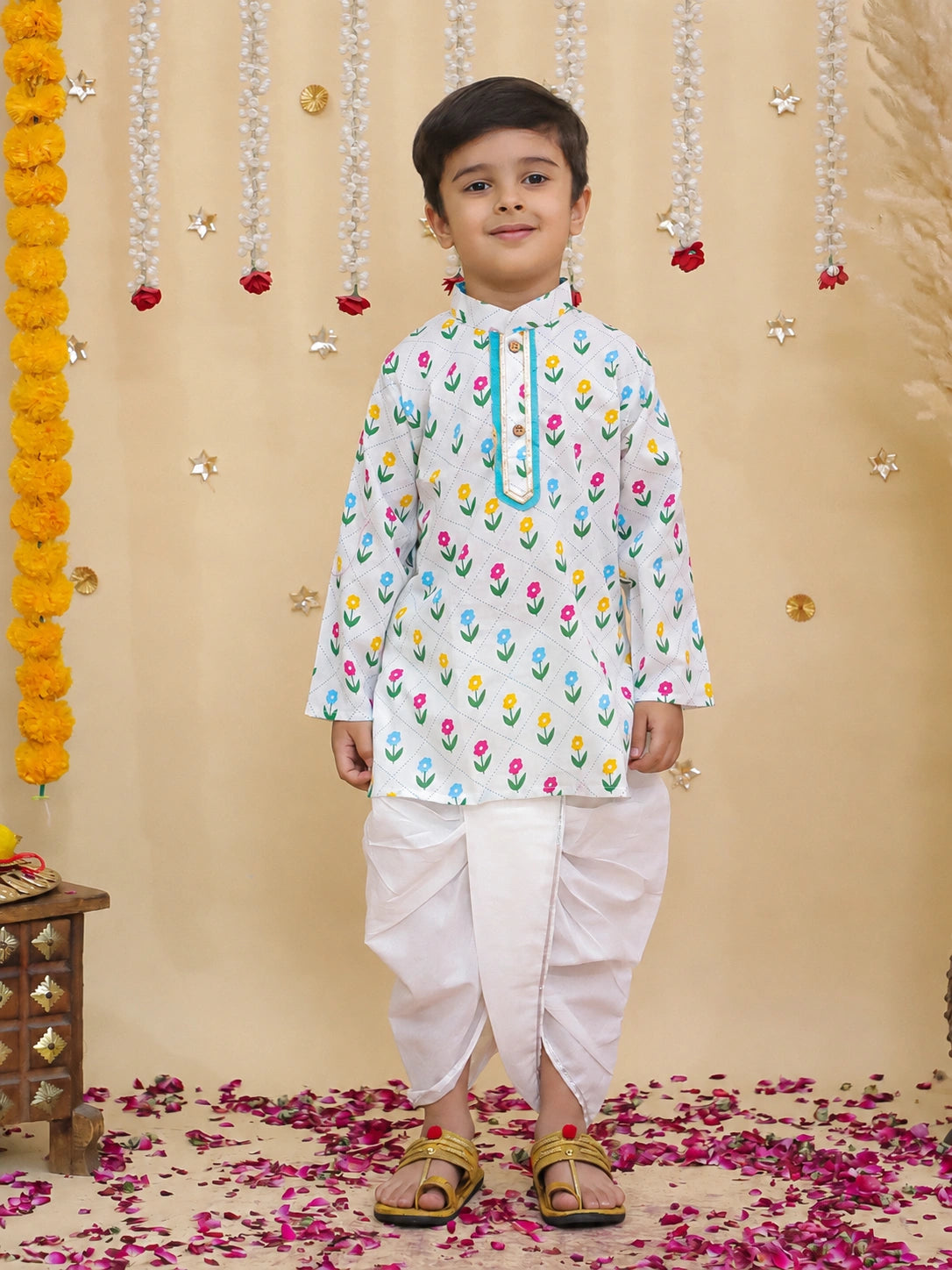 BownBee Pure Cotton Dhoti Kurta & Lehenga Choli Sibling Set