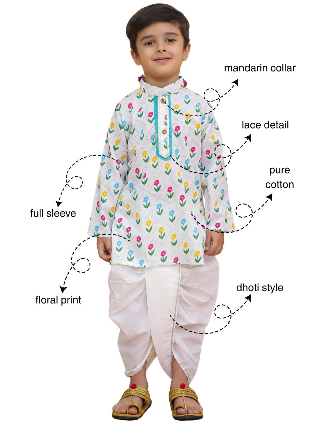 BownBee Fullsleeves Printed Kurta Dhoti Set For Boys