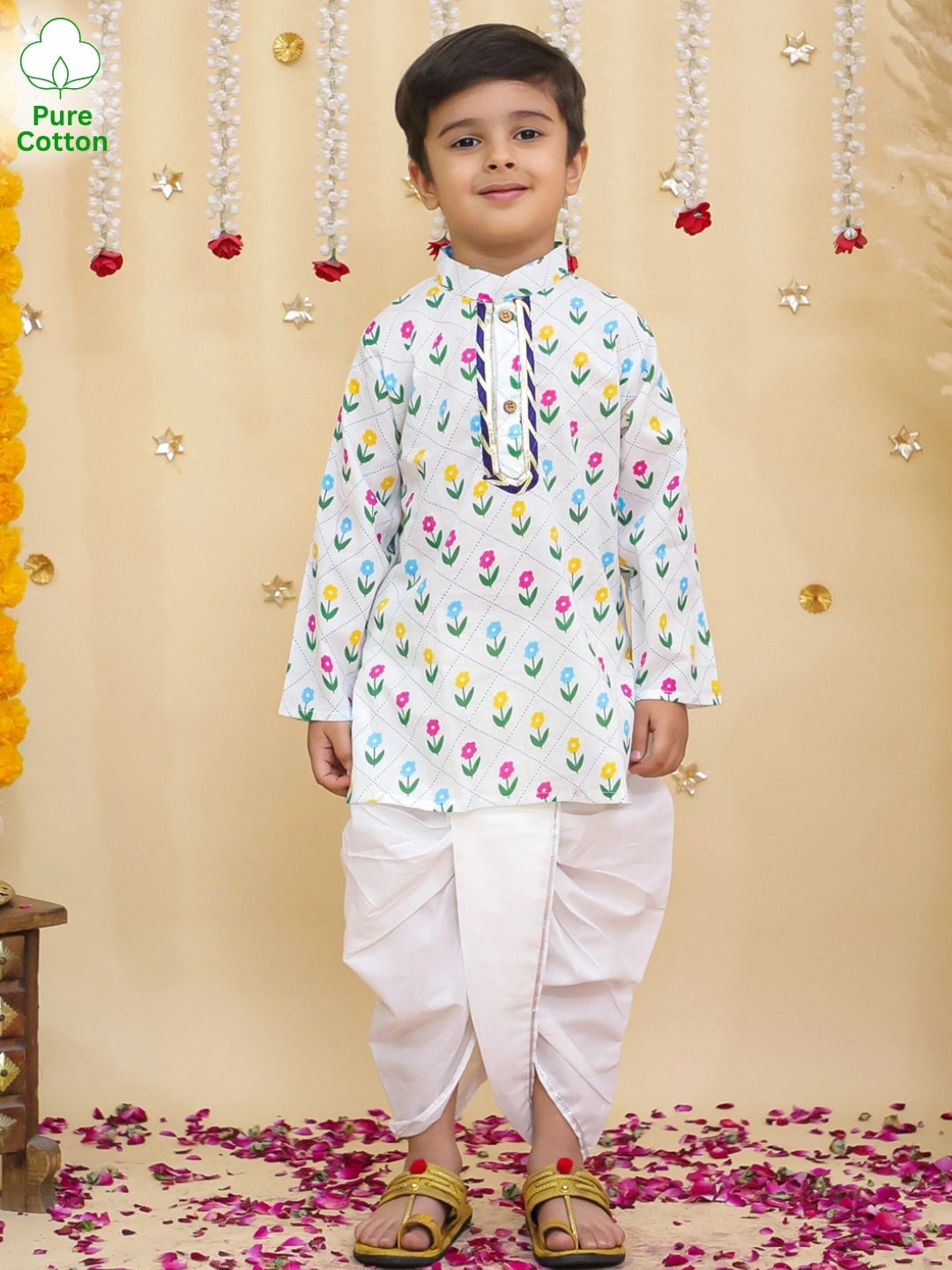 BownBee Fullsleeves Printed Kurta Dhoti Set For Boys