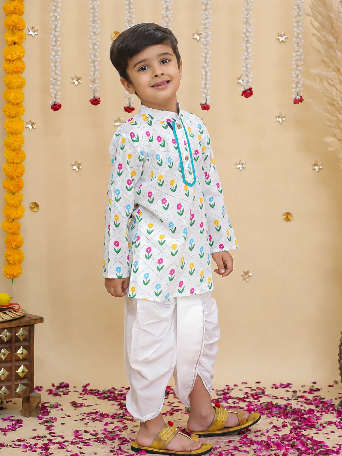 BownBee Pure Cotton Dhoti Kurta & Bandana Set Combo